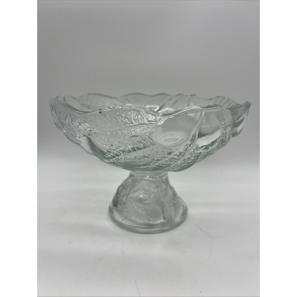 Teleflora Clear Glass Pedestal Fruit Bowl Pear And Leaf Design France